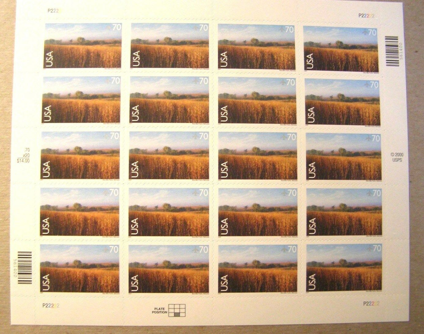 C136 Nine-mile Prairie Pane (20) 70 Cent Stamps (face Value) $14.00 Mnh