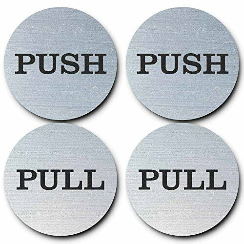 2" Round Push Pull Door Signs Brushed Silver - 2 Sets 4pcs
