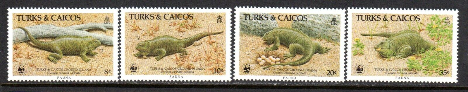 1986 Turks & Caicos 710-713 | 777-780 | 888-891 Mnh Set Of 4 Wwf Ground Iguanas
