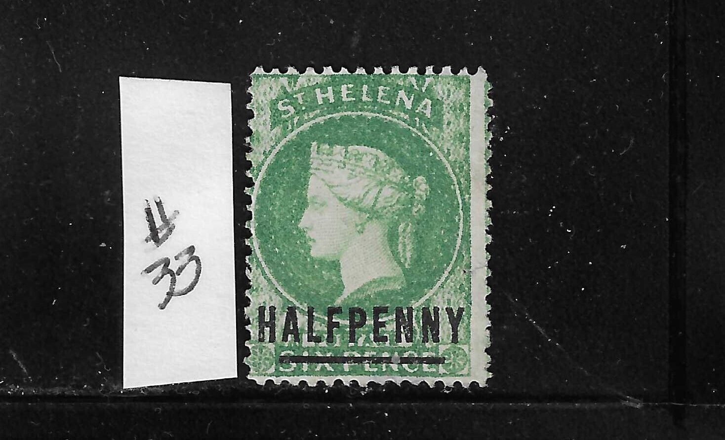 St Helena Scott #33 1884-94 1/2 On 6p (green) Perf 14 Wmk 1- Mint No Gum