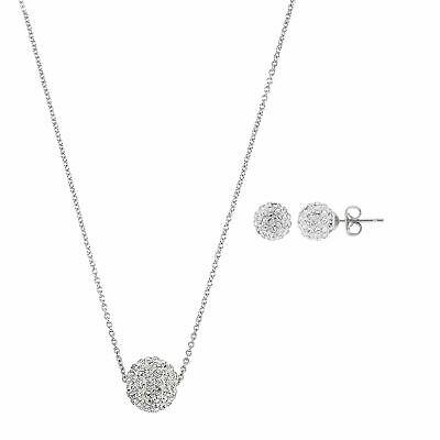 Finecraft 'ball Pendant & Earring Set With Crystals' In Rhodium-plated Bronze