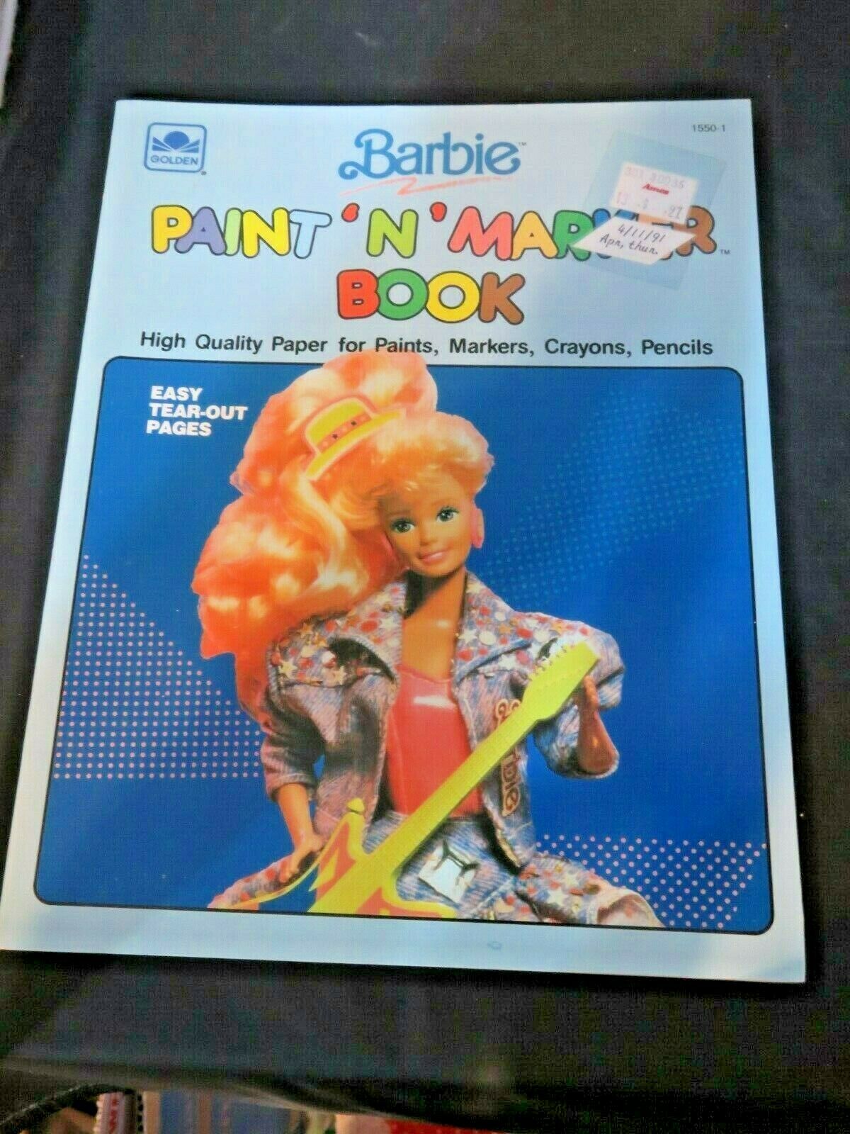 Vintage Golden 1990 Barbie Paint N Marker Book Paperback Unused