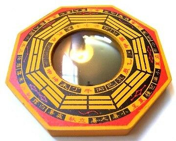 6" Thick Wood Feng Shui Concave Bagua Mirror