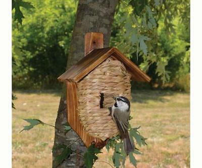 Post Mounted Grass Twine Roosting Pocket Birdhouse With Roof, Se934          #dm
