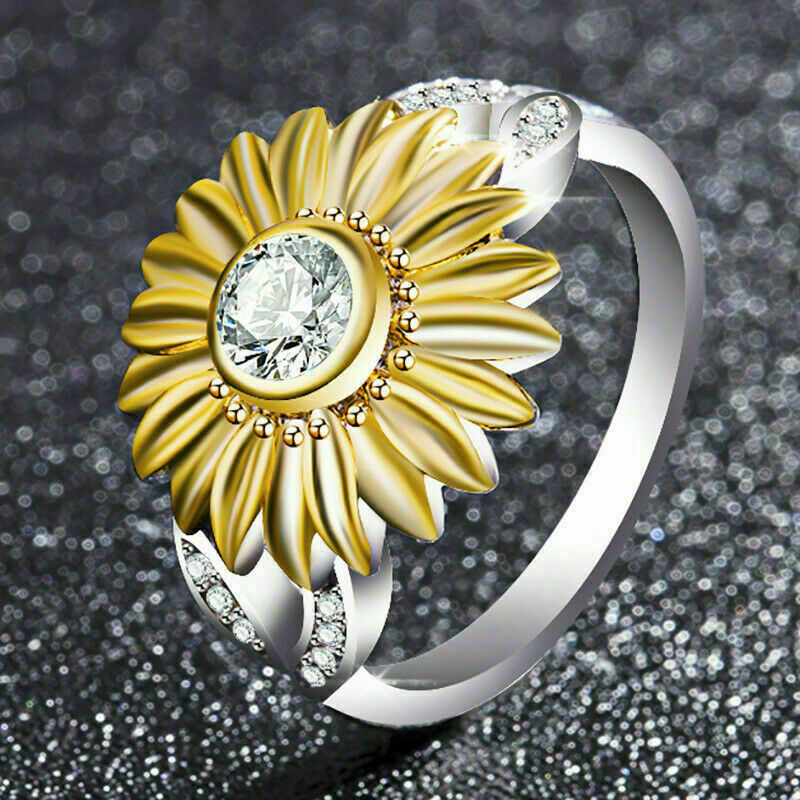12 Colors Charm Jewelry Rings Rhinestone Accessory Sunflower Party Rings Us