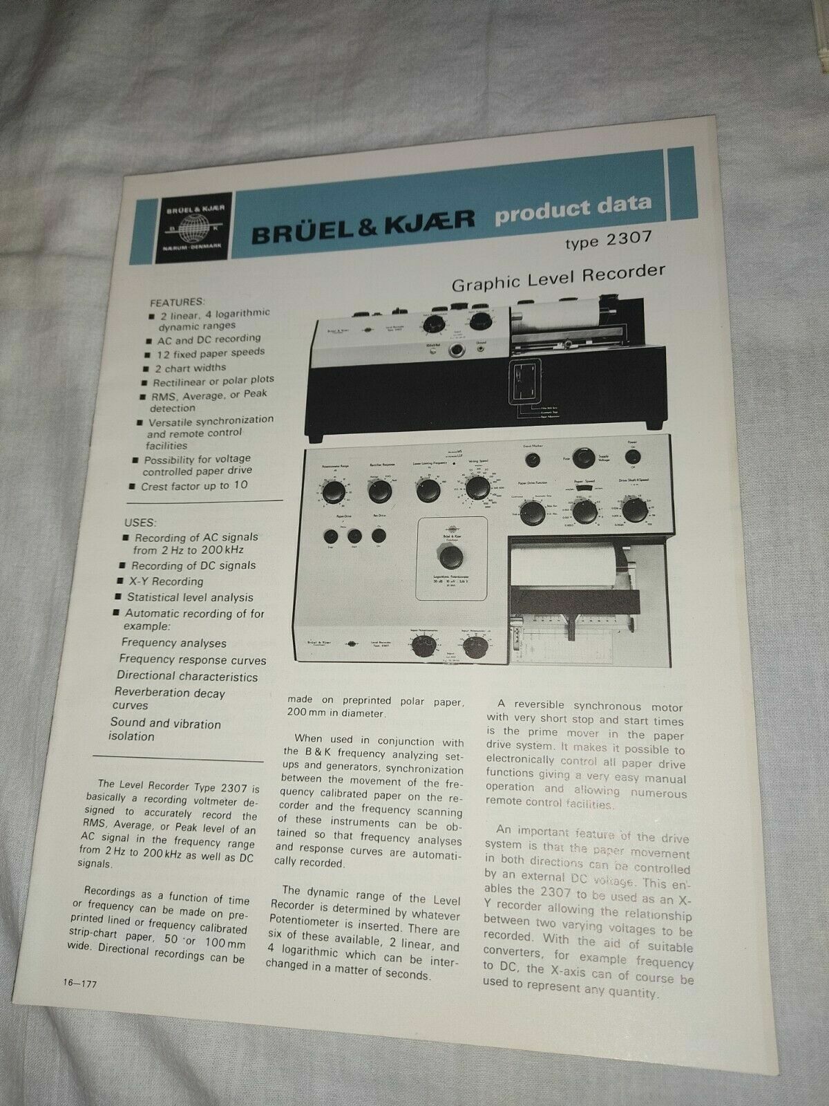Bruel And Kjaer Graphic Level Recorder 2307 Product Data User Manual