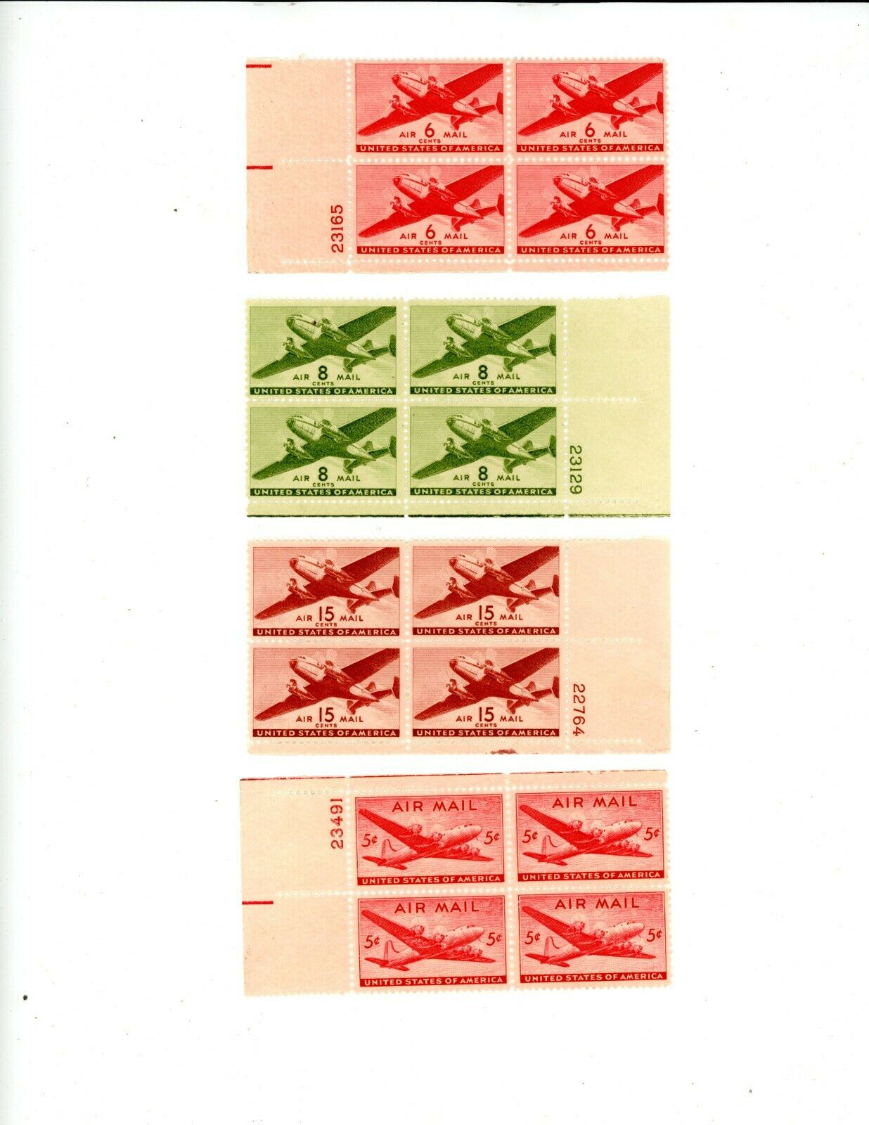 Us Scott # C25, C26, C28, C32 - Mnh - Plate # Blocks Of 4 Stamps