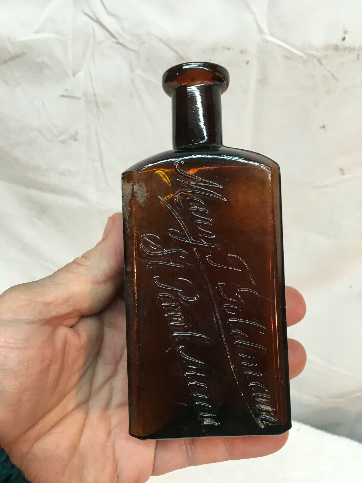 Vintage Brown Glass Apothecary Bottle Embossed May T Goldman St Paul Minn.