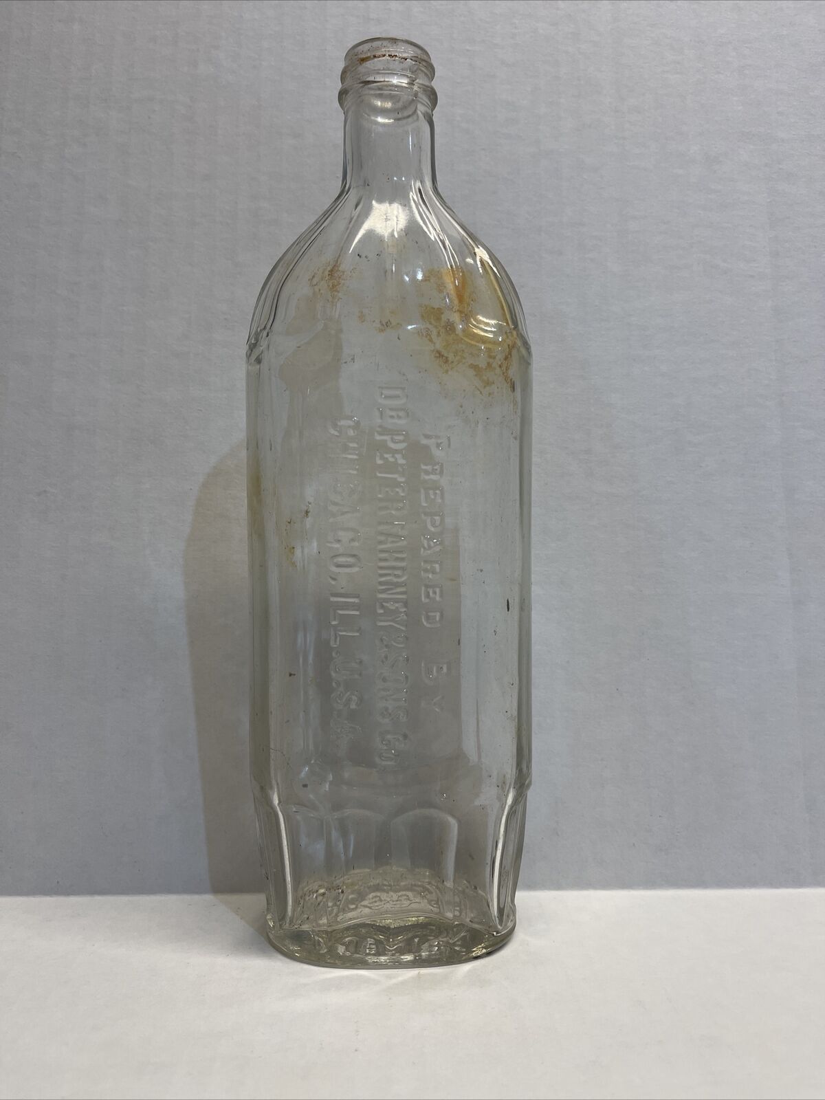 Vintage Dr Peter Fahrney & Sons Co Clear Glass Medicine Bottle Chicago Ill Usa