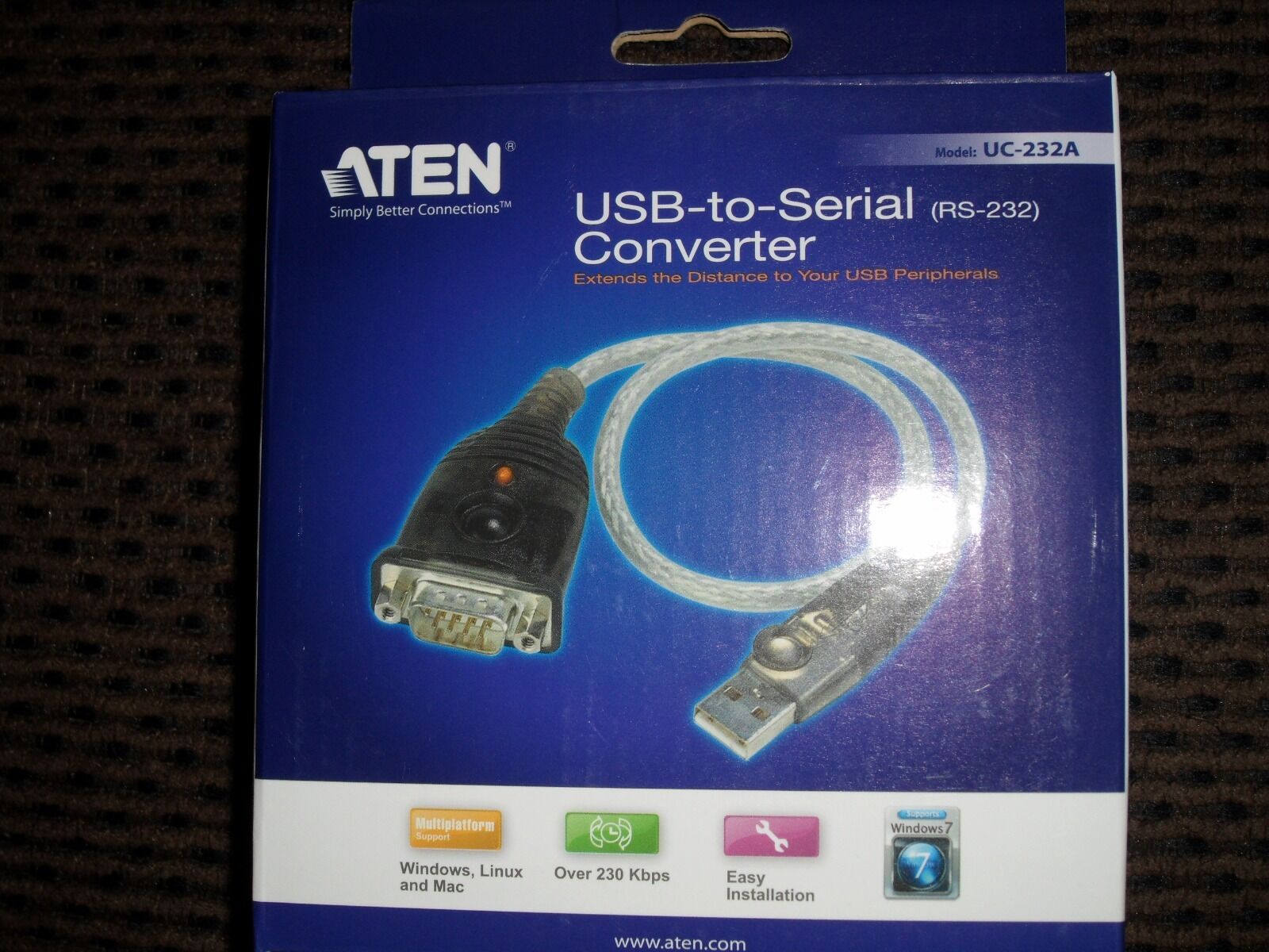 ATEN USB to Serial RS-232 Converter, Model UC-232A, with Software Disc& Manual