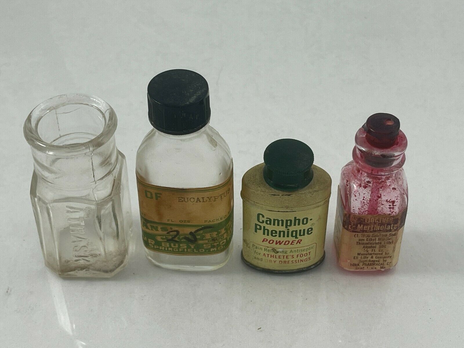 Vintage Lot Of Medicine Containers - 3 Bottles 1 Tin