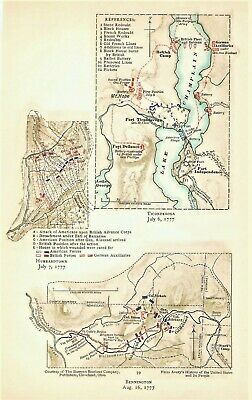 Antique 1777 Revolutionary War Map Battles Ticonderoga & Bennington, Hubbardtown
